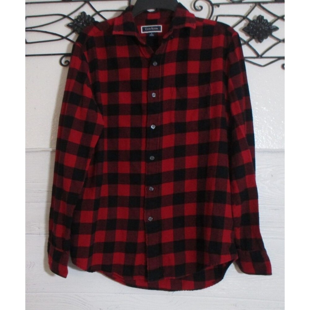 Club Room Flannel Button Up Shirt Size S Red Plaid Long Sleeve Pockets